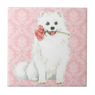 Valentine Rose American Eskimo Dog Ceramic Tile