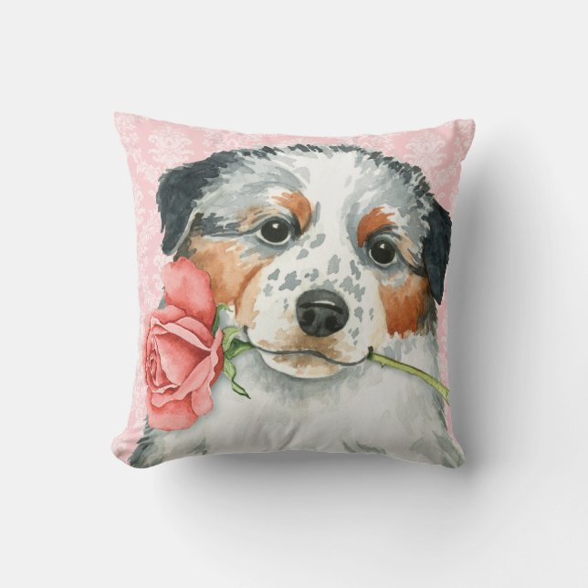 Valentine Rose Aussie Throw Pillow (Front)