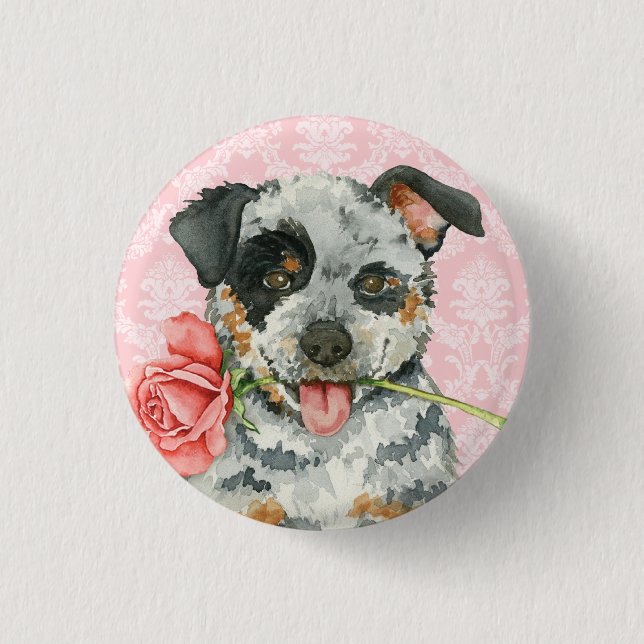 Valentine Rose Australian Cattle Dog Button (Front)