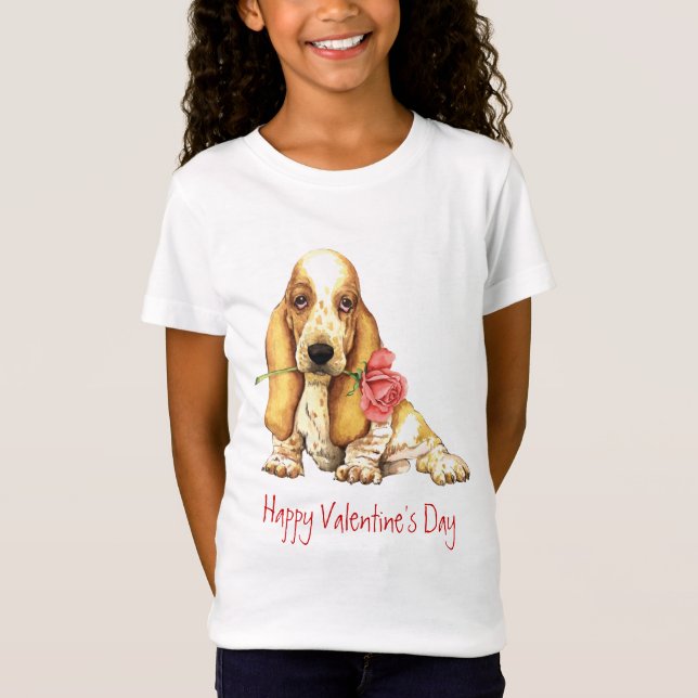 Valentine Rose Basset T-Shirt (Front)