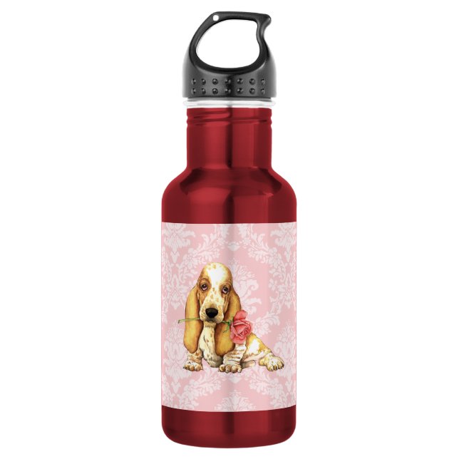 Valentine Rose Basset Water Bottle (Front)