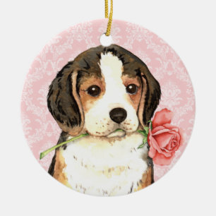 Valentine Rose Beagle Ceramic Ornament