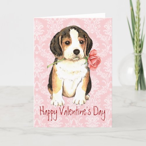 Valentine Rose Beagle Holiday Card