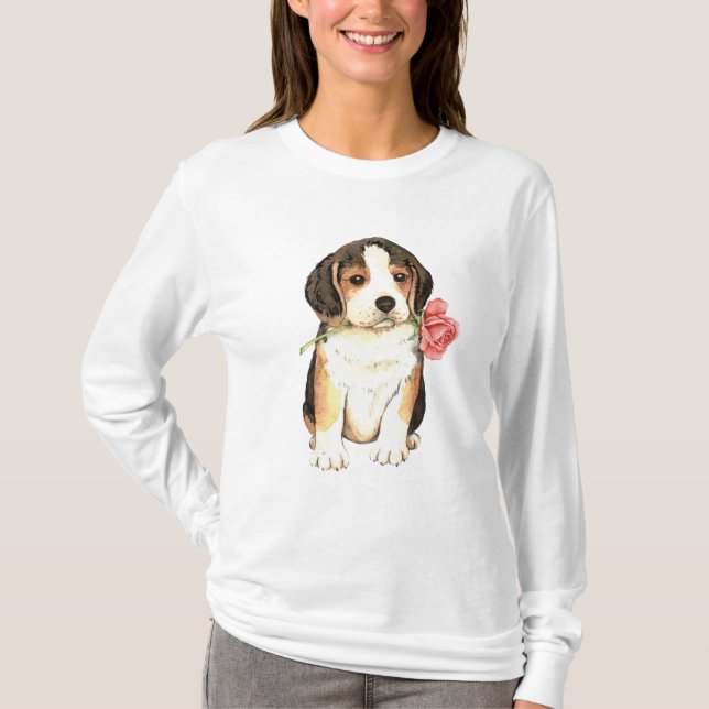 Valentine Rose Beagle T-Shirt (Front)