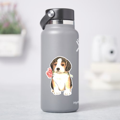 Valentine Rose Beagle Vinyl Sticker