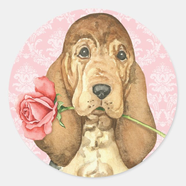 Valentine Rose Bloodhound Classic Round Sticker (Front)