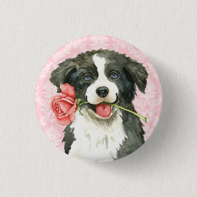 Valentine Rose Border Collie Button (Front)