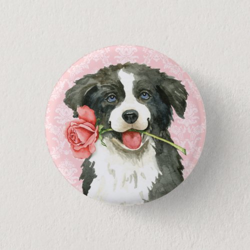 Valentine Rose Border Collie Button