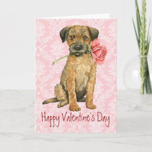 Valentine Rose Border Terrier Holiday Card
