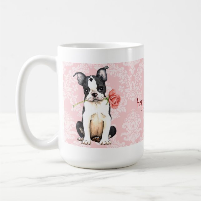 Valentine Rose Boston Terrier Coffee Mug (Left)