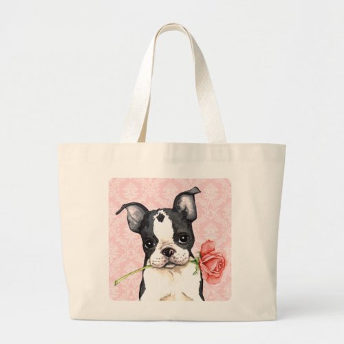 Valentine Rose Boston Terrier Large Tote Bag