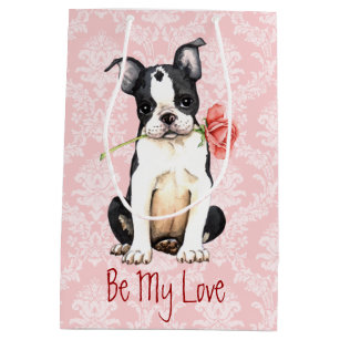Valentine Rose Boston Terrier Medium Gift Bag
