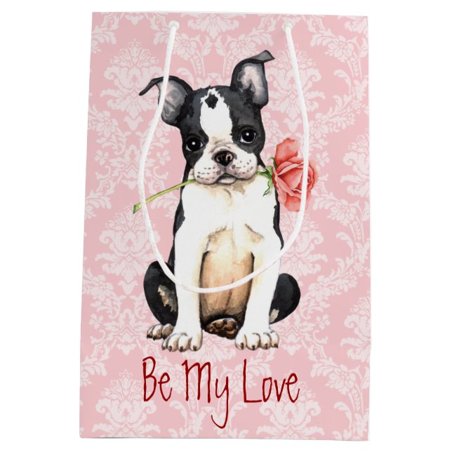 Valentine Rose Boston Terrier Medium Gift Bag (Back)