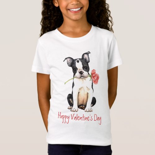 Valentine Rose Boston Terrier T_Shirt