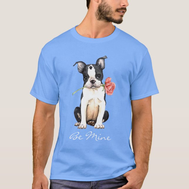 Valentine Rose Boston Terrier T-Shirt (Front)