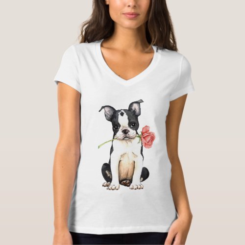 Valentine Rose Boston Terrier T_Shirt