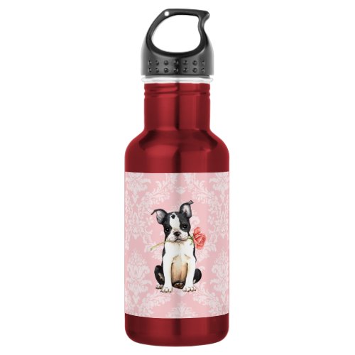 Valentine Rose Boston Terrier Water Bottle