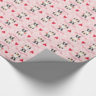 Valentine Rose Boston Terrier Wrapping Paper