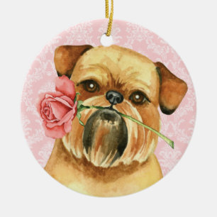Valentine Rose Brussels Griffon Ceramic Ornament