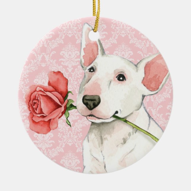 Valentine Rose Bull Terrier Ceramic Ornament (Front)