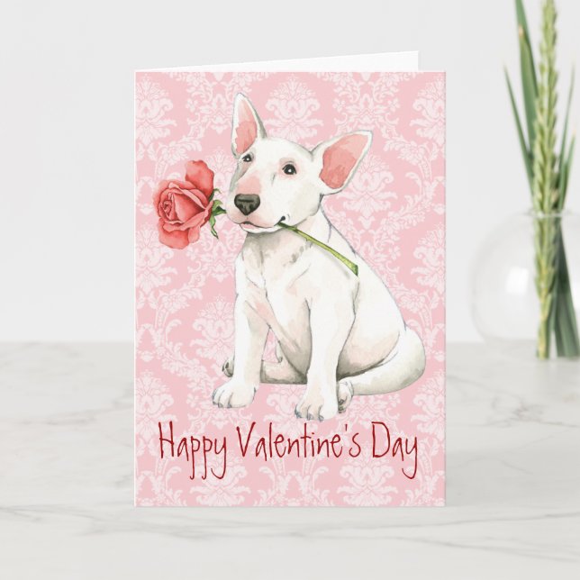 Valentine Rose Bull Terrier Holiday Card (Front)