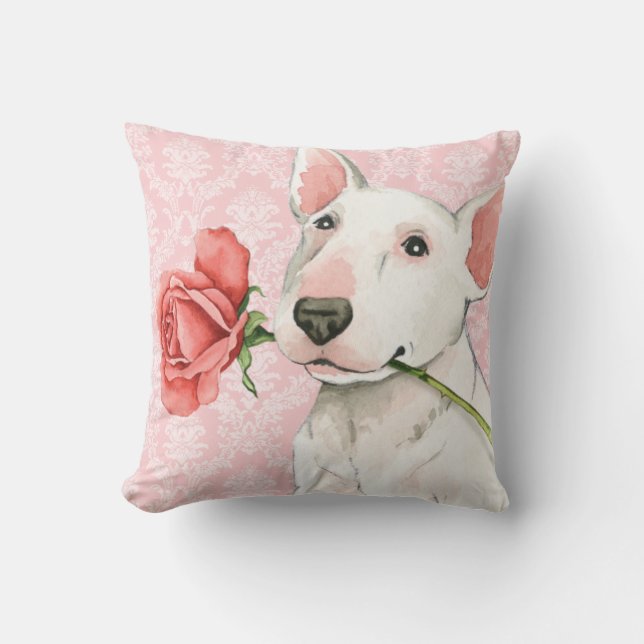 Valentine Rose Bull Terrier Throw Pillow (Front)