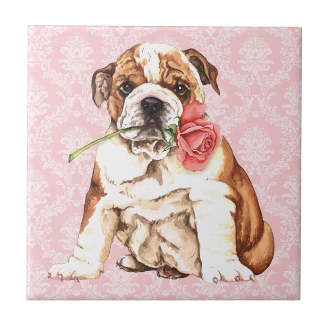 Valentine Rose Bulldog Tile (Front)