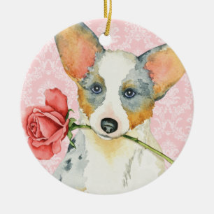 Valentine Rose Cardigan Welsh Corgi Ceramic Ornament