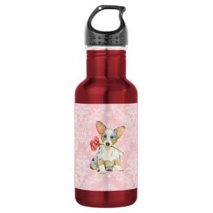 Valentine Rose Cardigan Welsh Corgi Stainless Steel Water Bottle