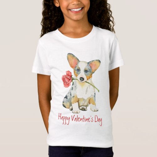 Valentine Rose Cardigan Welsh Corgi T_Shirt