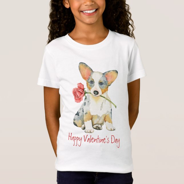 Valentine Rose Cardigan Welsh Corgi T-Shirt (Front)