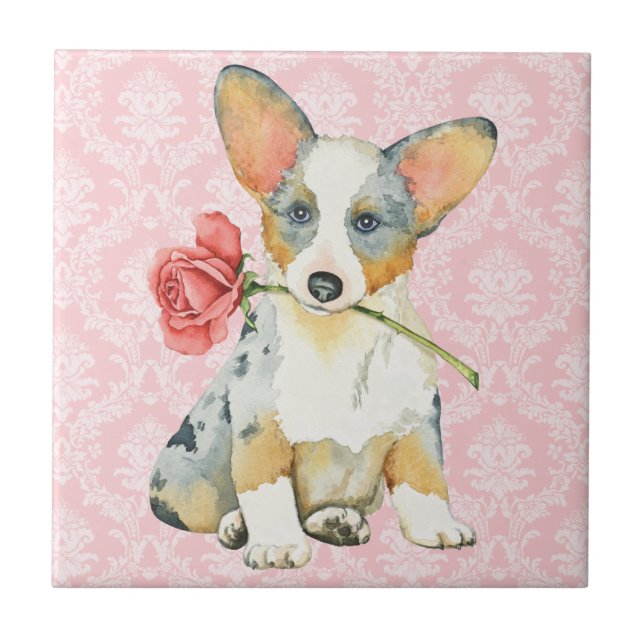 Valentine Rose Cardigan Welsh Corgi Tile (Front)