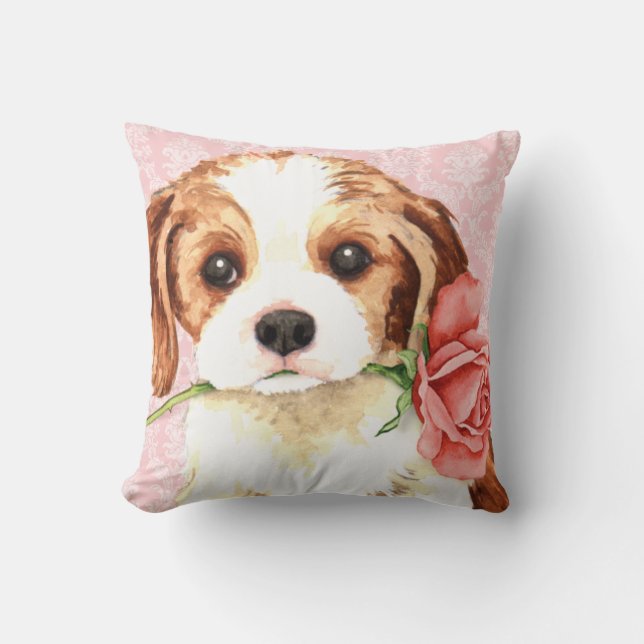 Valentine Rose Cavalier Throw Pillow (Front)