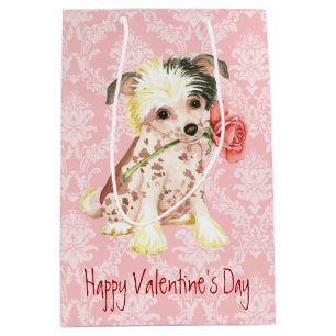 Valentine Rose Chinese Crested Medium Gift Bag