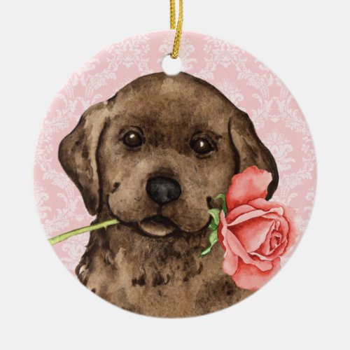 Valentine Rose Chocolate Lab Ceramic Ornament