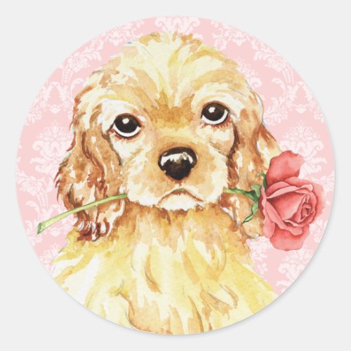 Valentine Rose Cocker Classic Round Sticker