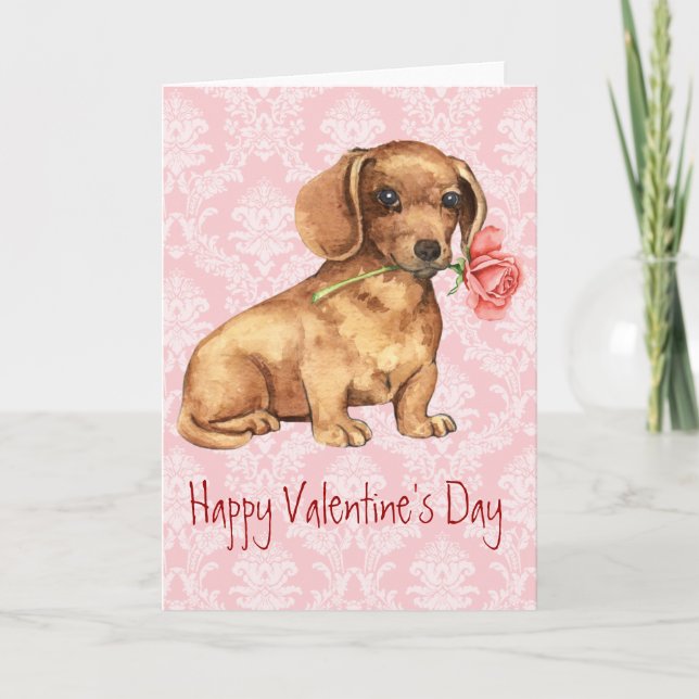 Valentine Rose Dachshund Holiday Card (Front)