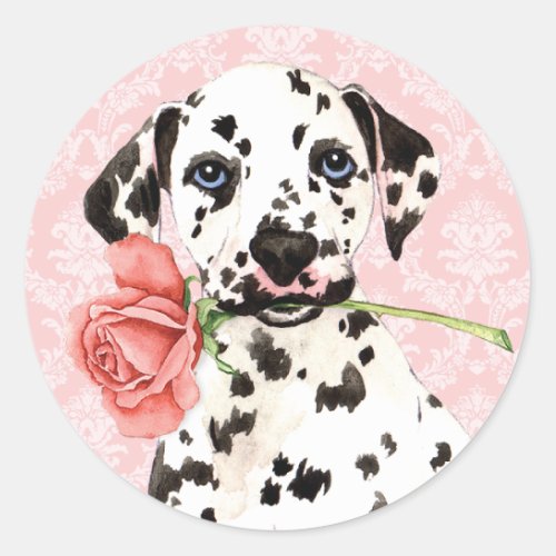 Valentine Rose Dalmatian Classic Round Sticker