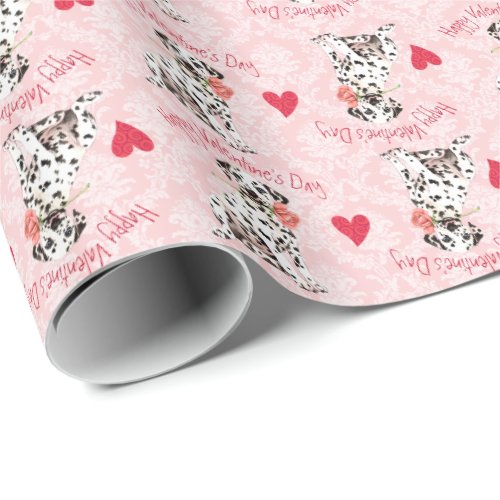 Valentine Rose Dalmatian Wrapping Paper