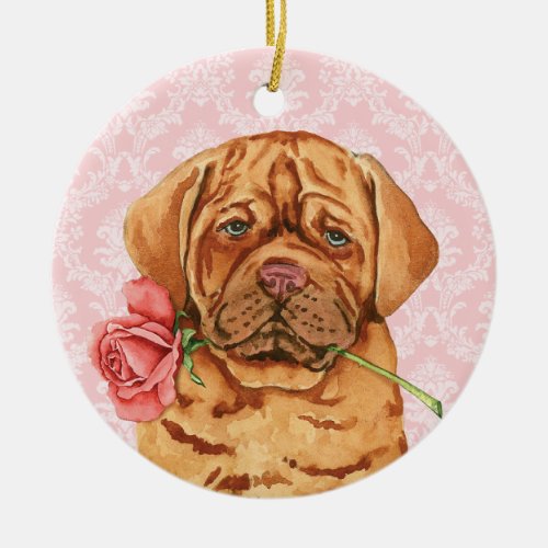 Valentine Rose Dogue de Bordeaux Ceramic Ornament