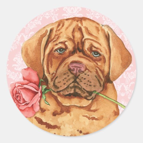 Valentine Rose Dogue de Bordeaux Classic Round Sticker