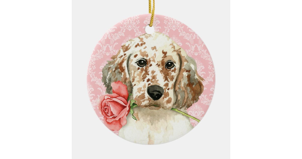 Valentine Rose English Setter Ceramic Ornament | Zazzle