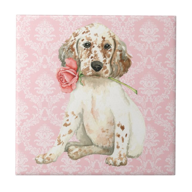Valentine Rose English Setter Ceramic Tile (Front)