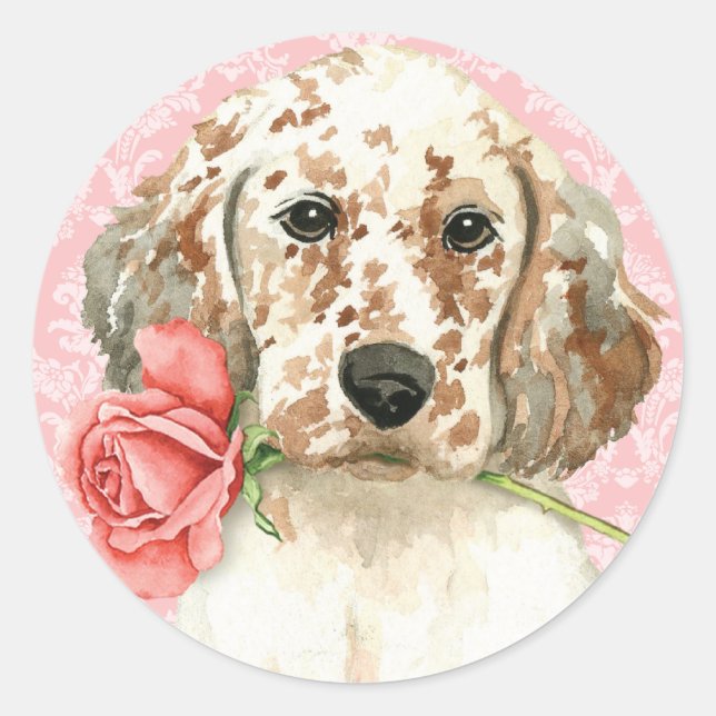 Valentine Rose English Setter Classic Round Sticker (Front)