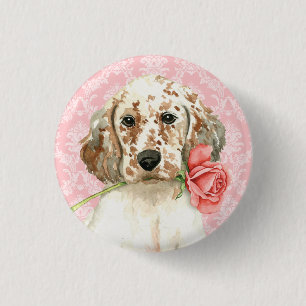 Valentine Rose English Setter Pinback Button