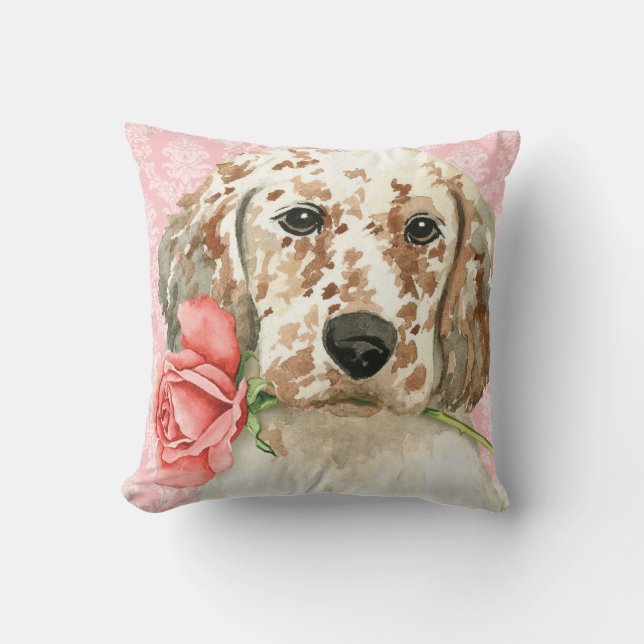 Valentine Rose English Setter Throw Pillow (Front)