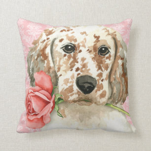 Valentine Rose English Setter Throw Pillow