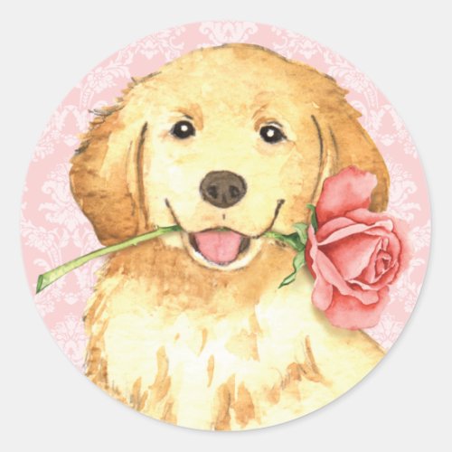 Valentine Rose Golden Retriever Classic Round Sticker
