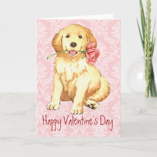 Valentine Rose Golden Retriever Holiday Card