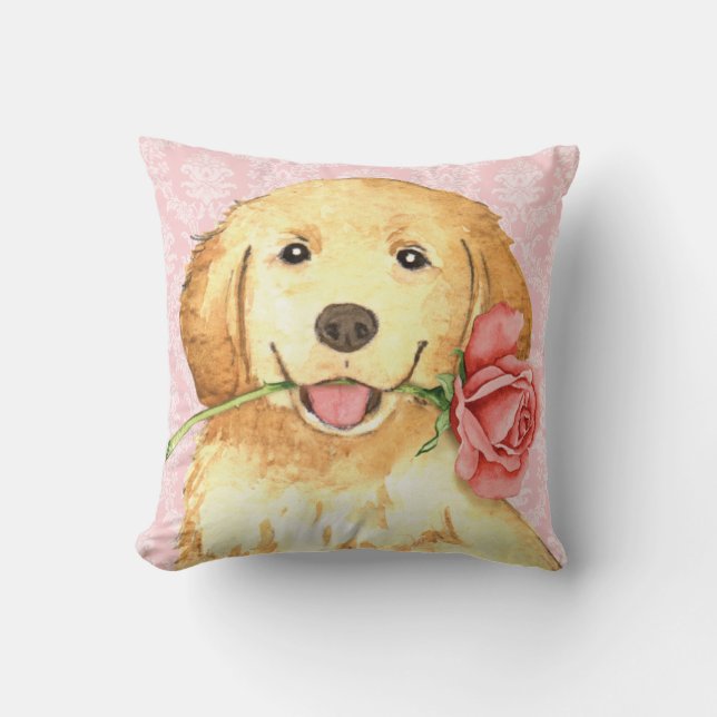 Valentine Rose Golden Retriever Throw Pillow (Front)